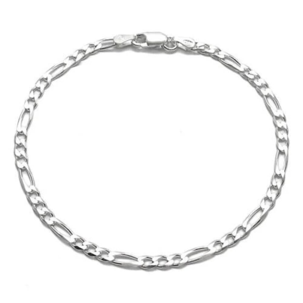 CLASSIC STERLING SILVER FIGARO CHAIN BRACELET/ANKLET IN 3MM (GAUGE 080) WIDTH.